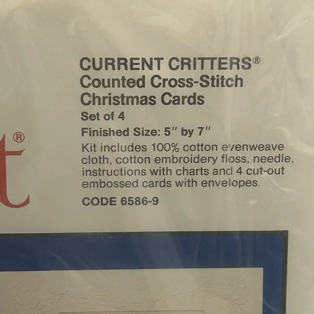 Current Critters Counted Cross Stitch Christmas Cards Kit Set of 4 Sz 5x7 VTG